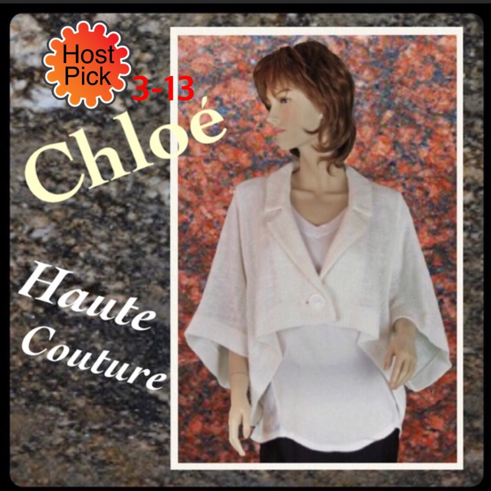 Chloé Bone White Cotton high-low Cape Jacket 6 8 M